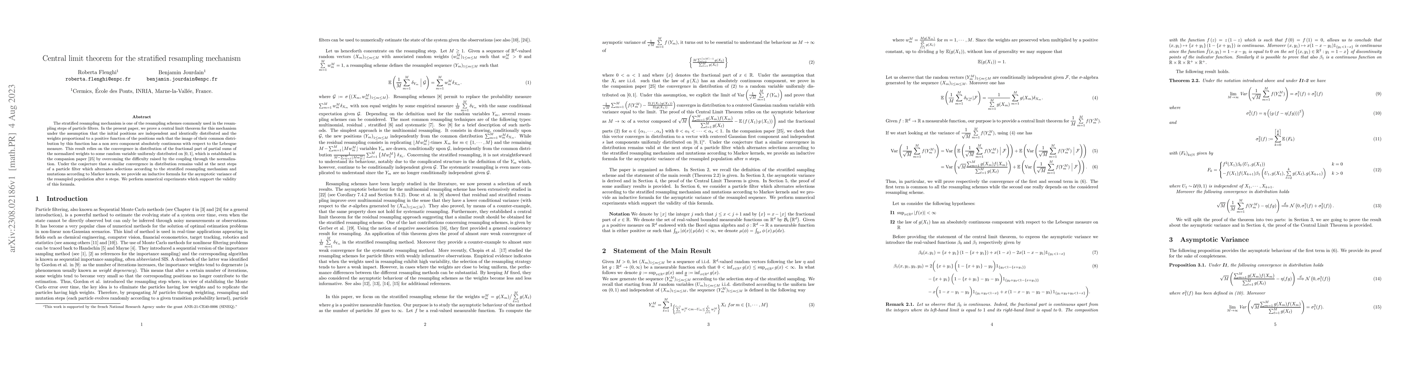 Thumbnail for Central limit theorem for the stratified resampling mechanism