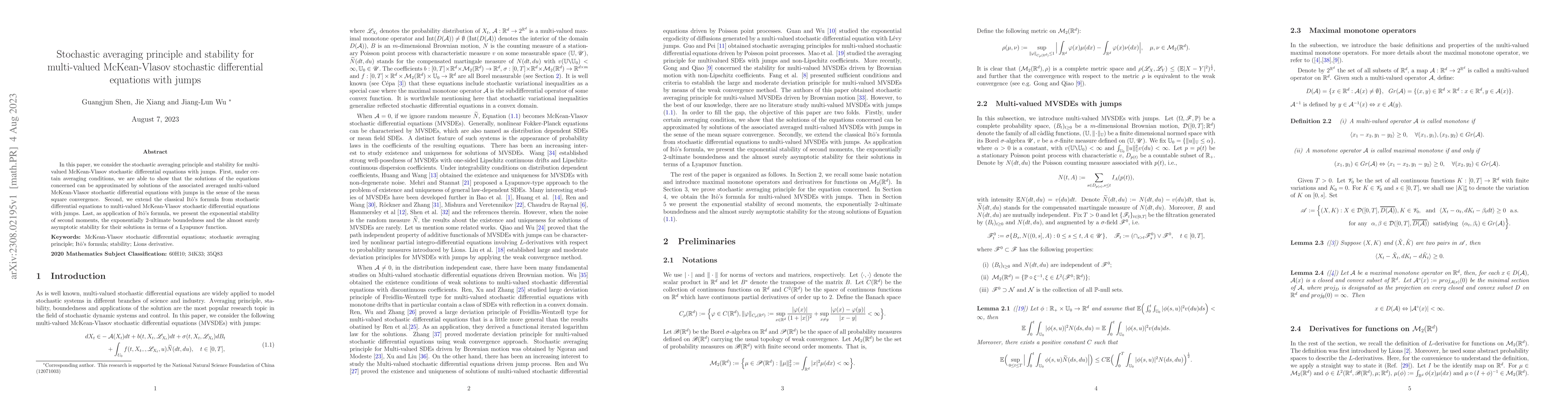 Thumbnail for Stochastic averaging principle and stability for multi-valued
  McKean-Vlasov stochastic differential equations with jumps
