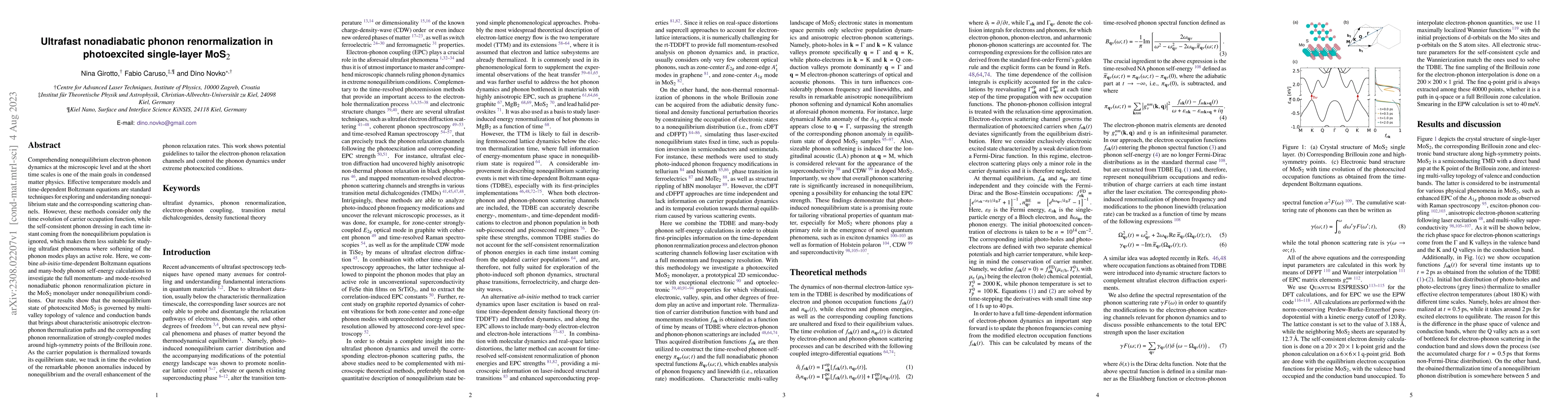 Thumbnail for Ultrafast nonadiabatic phonon renormalization in photoexcited
  single-layer MoS$_2$