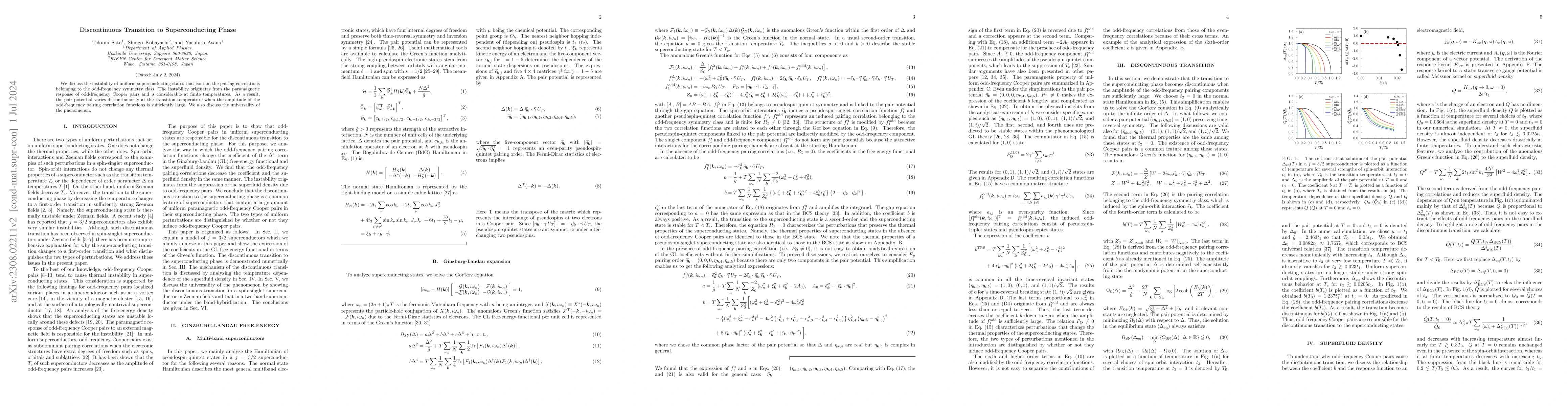 Thumbnail for Discontinuous Transition to Superconducting Phase
