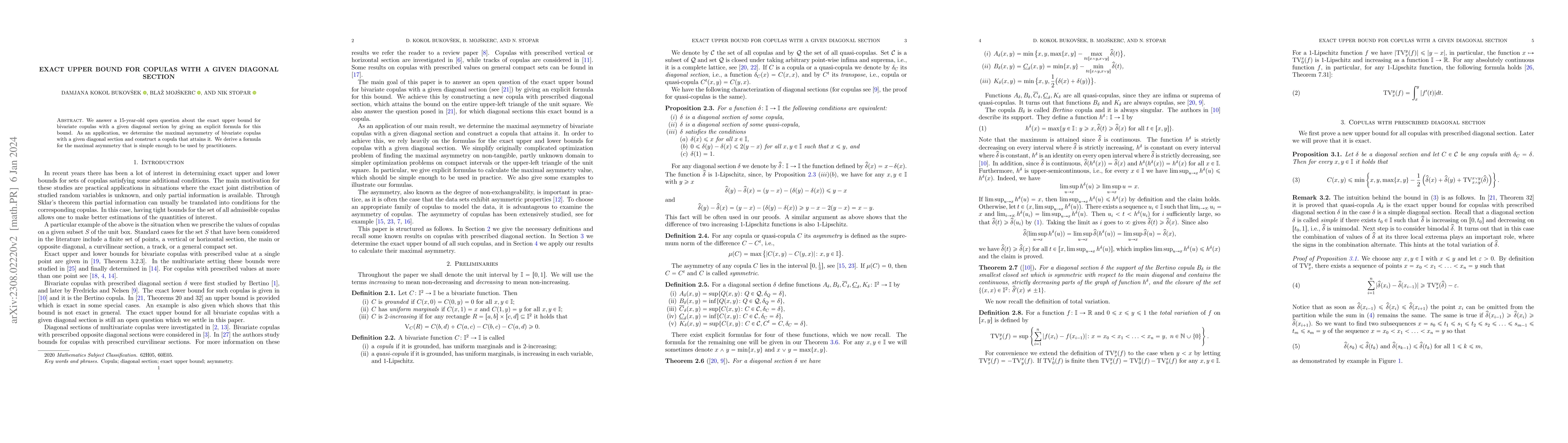 Thumbnail for Exact upper bound for copulas with a given diagonal section