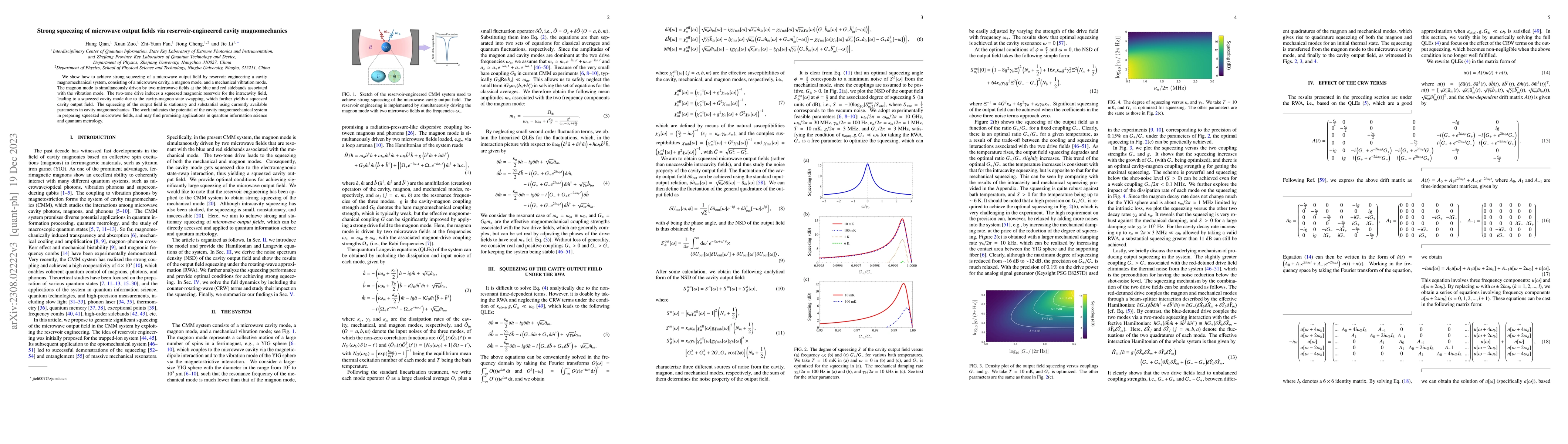 Thumbnail for Strong squeezing of microwave output fields via reservoir-engineered
  cavity magnomechanics