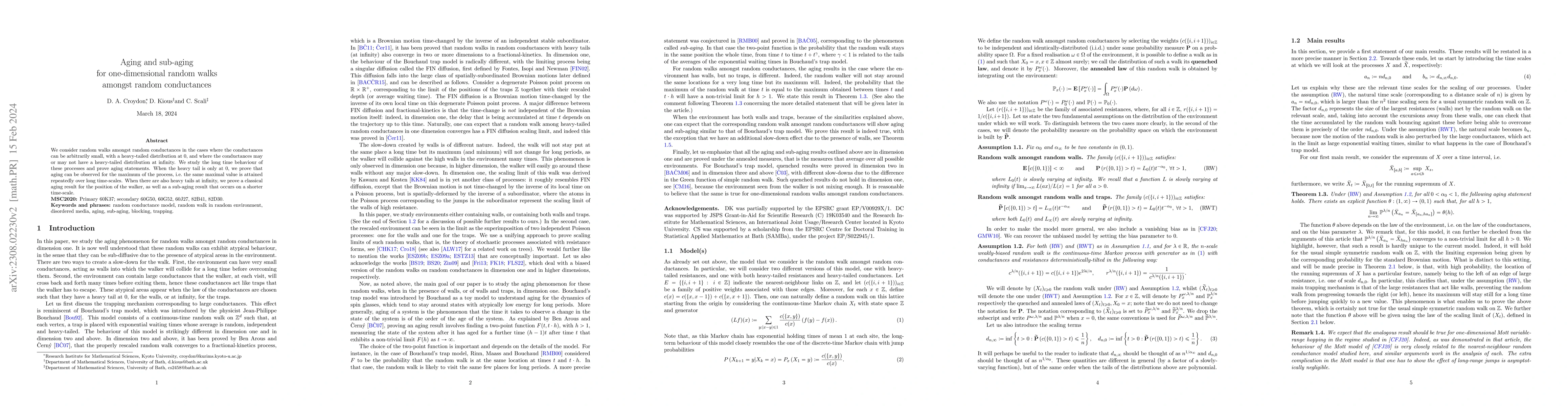 Thumbnail for Aging and sub-aging for one-dimensional random walks amongst random
  conductances