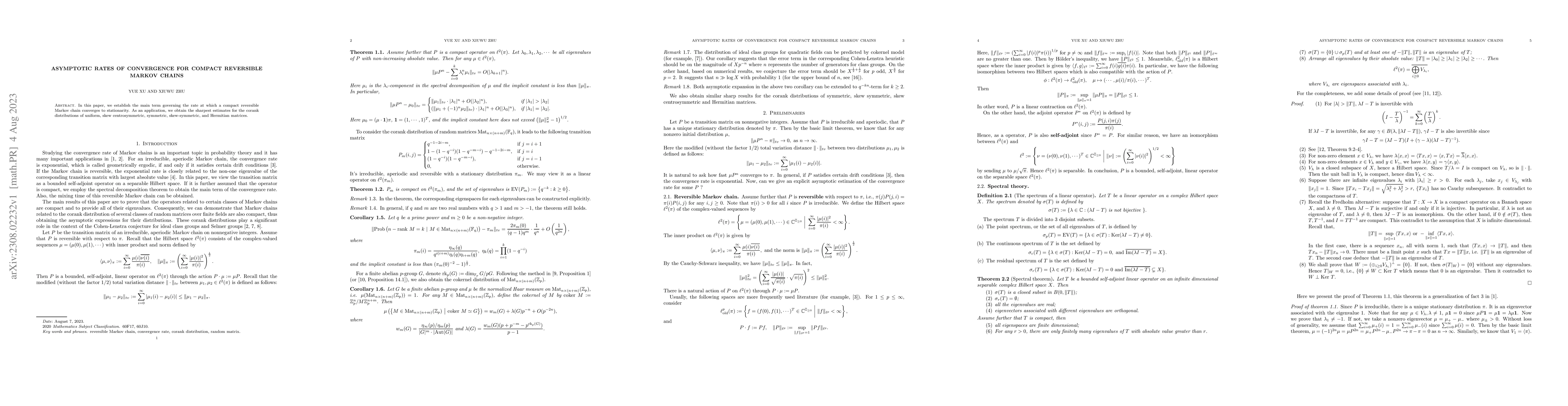 Thumbnail for Asymptotic rates of convergence for compact reversible Markov chains