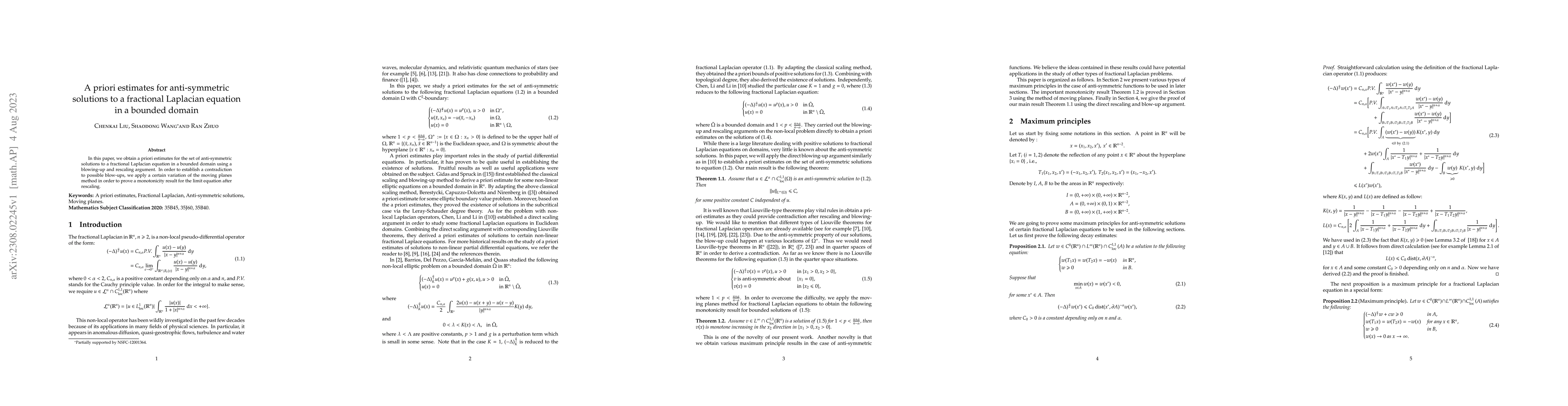 Thumbnail for A priori estimates for anti-symmetric solutions to a fractional
  Laplacian equation in a bounded domain