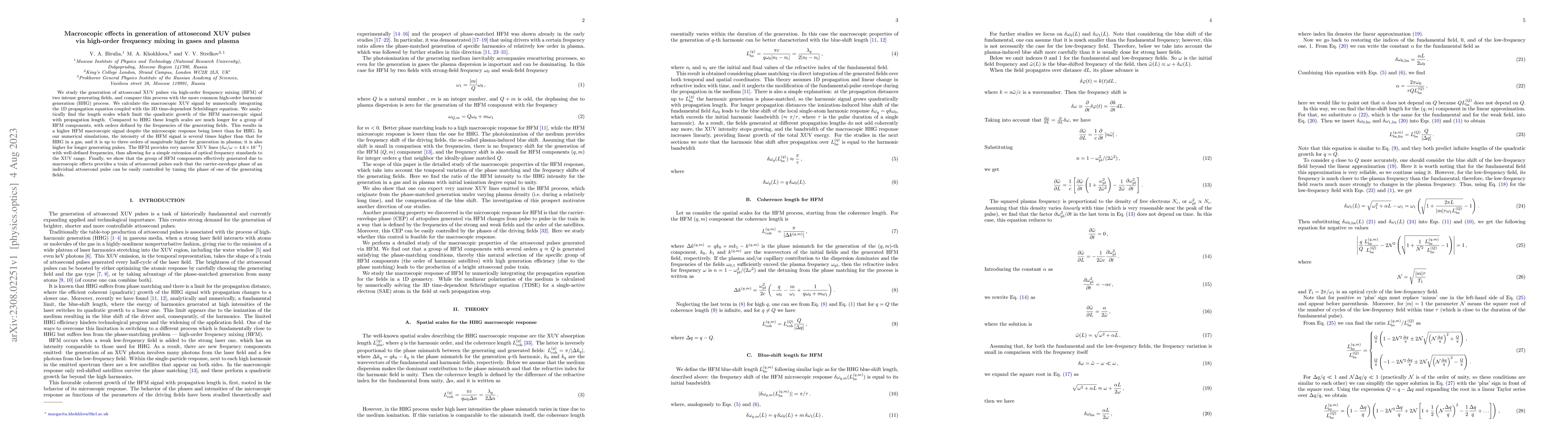 Thumbnail for Macroscopic effects in generation of attosecond XUV pulses via
  high-order frequency mixing in gases and plasma