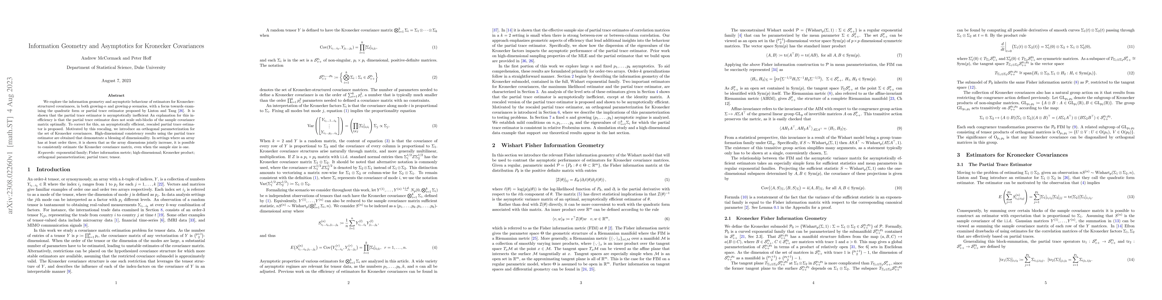 Thumbnail for Information Geometry and Asymptotics for Kronecker Covariances