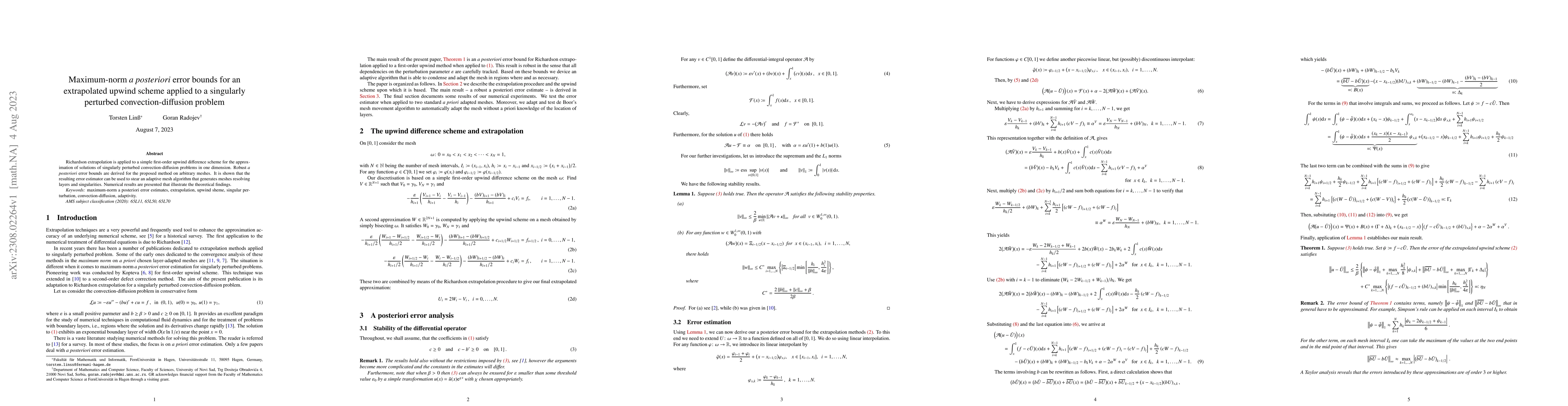 Thumbnail for Maximum-norm a posteriori error bounds for an extrapolated upwind scheme
  applied to a singularly perturbed convection-diffusion problem