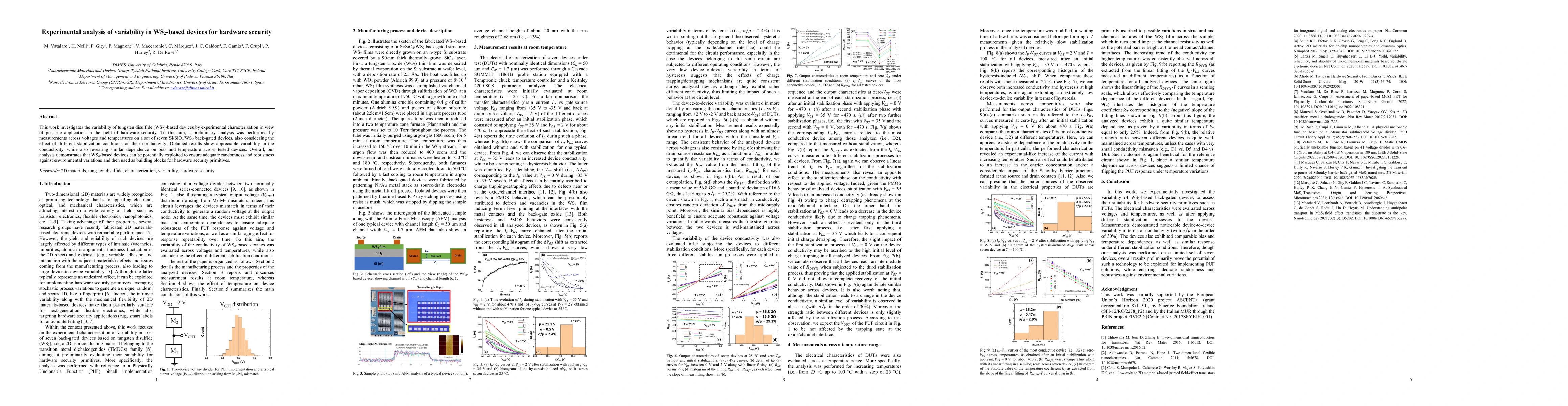 Thumbnail for Experimental analysis of variability in WS$_2$-based devices for
  hardware security
