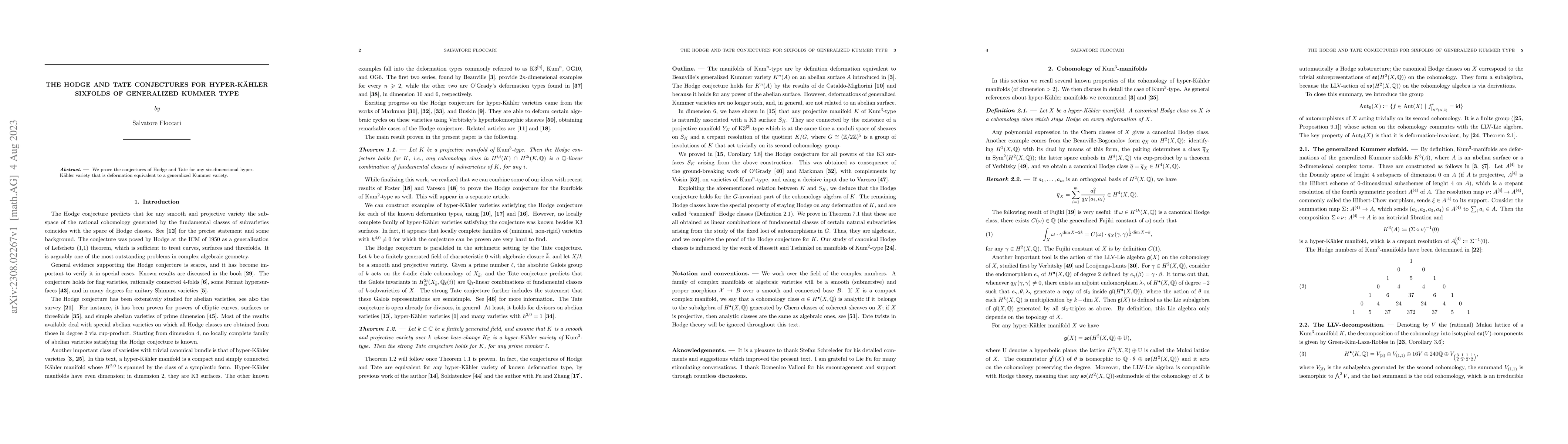 Thumbnail for The Hodge and Tate conjectures for hyper-K\"{a}hler sixfolds of
  generalized Kummer type