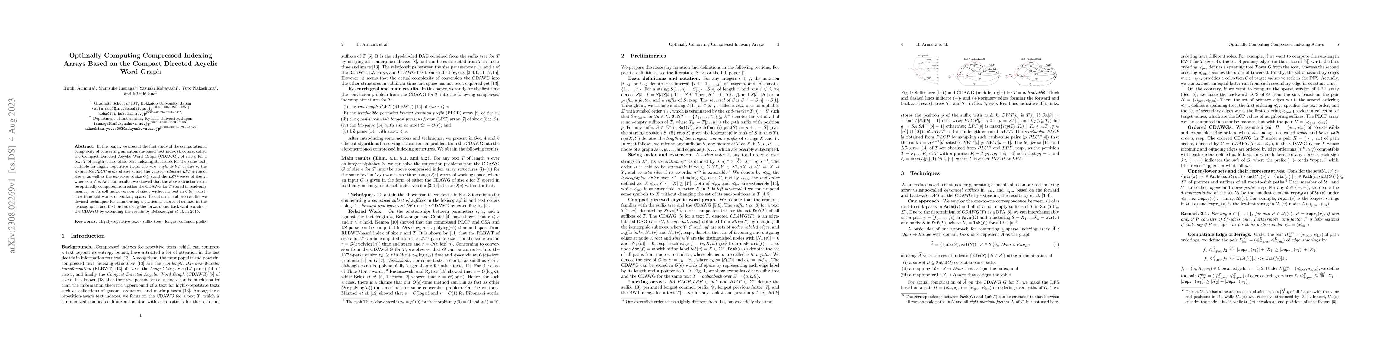 Thumbnail for Optimally Computing Compressed Indexing Arrays Based on the Compact
  Directed Acyclic Word Graph