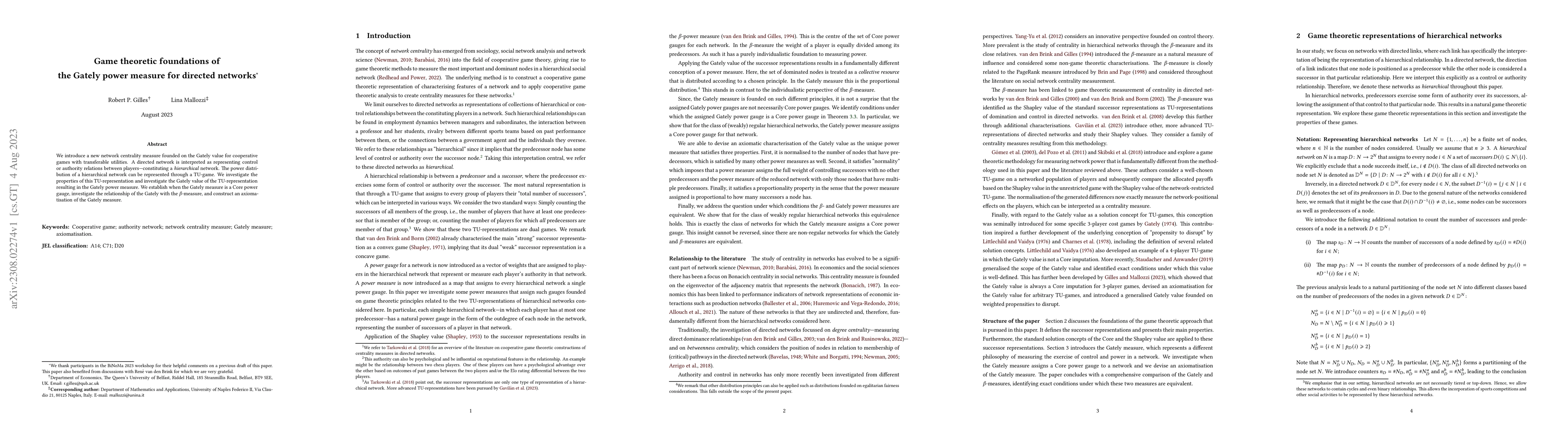 Thumbnail for Game theoretic foundations of the Gately power measure for directed
  networks