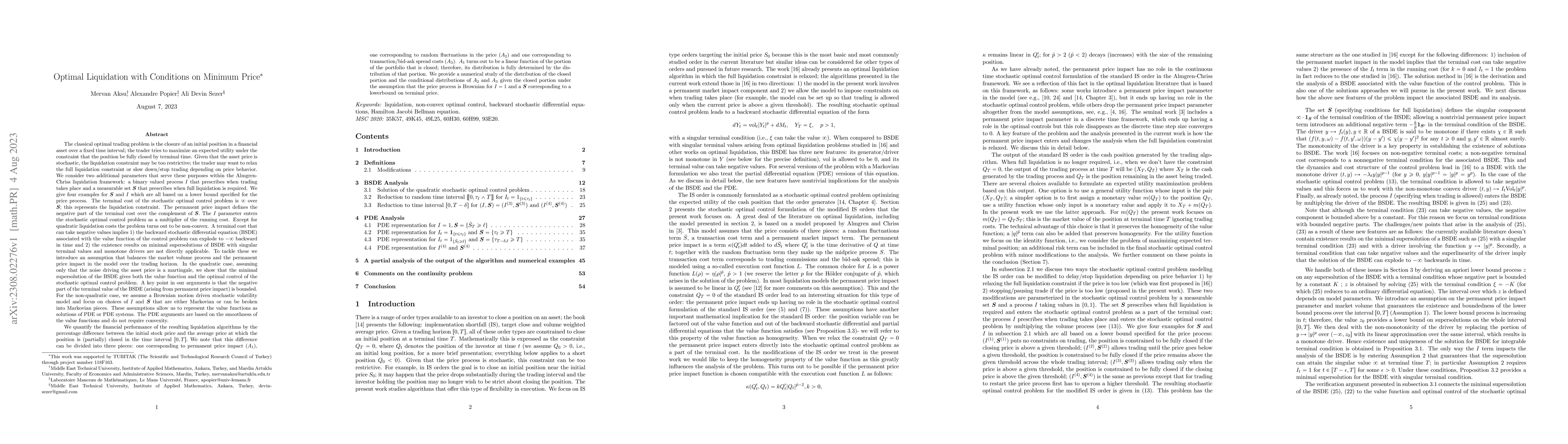 Thumbnail for Optimal Liquidation with Conditions on Minimum Price
