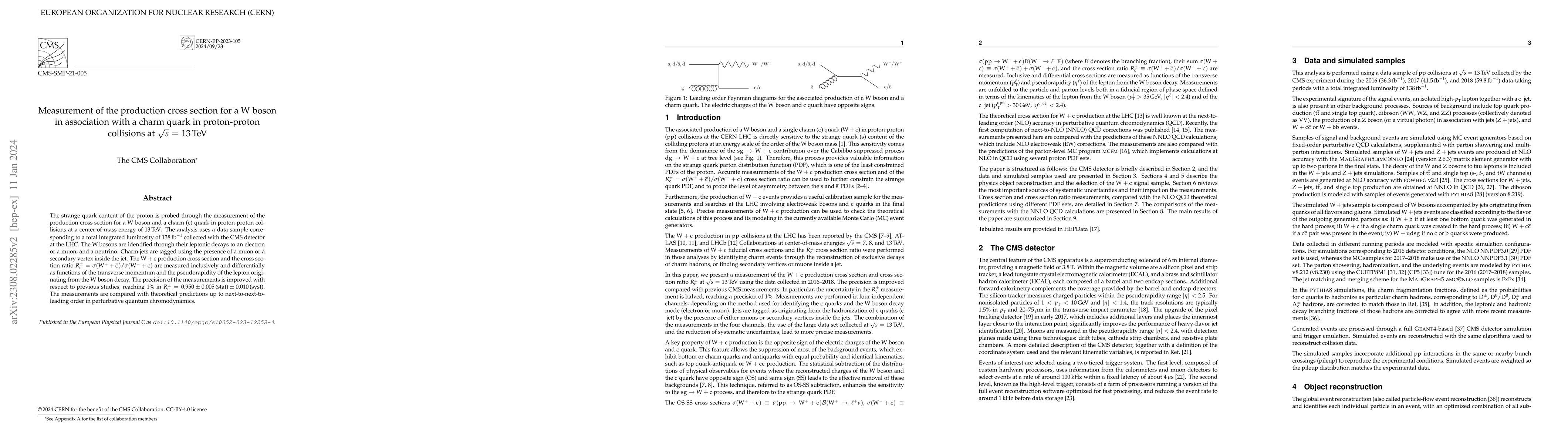 Thumbnail for Measurement of the production cross section for a W boson in association
  with a charm quark in proton-proton collisions at $\sqrt{s}$ = 13 TeV