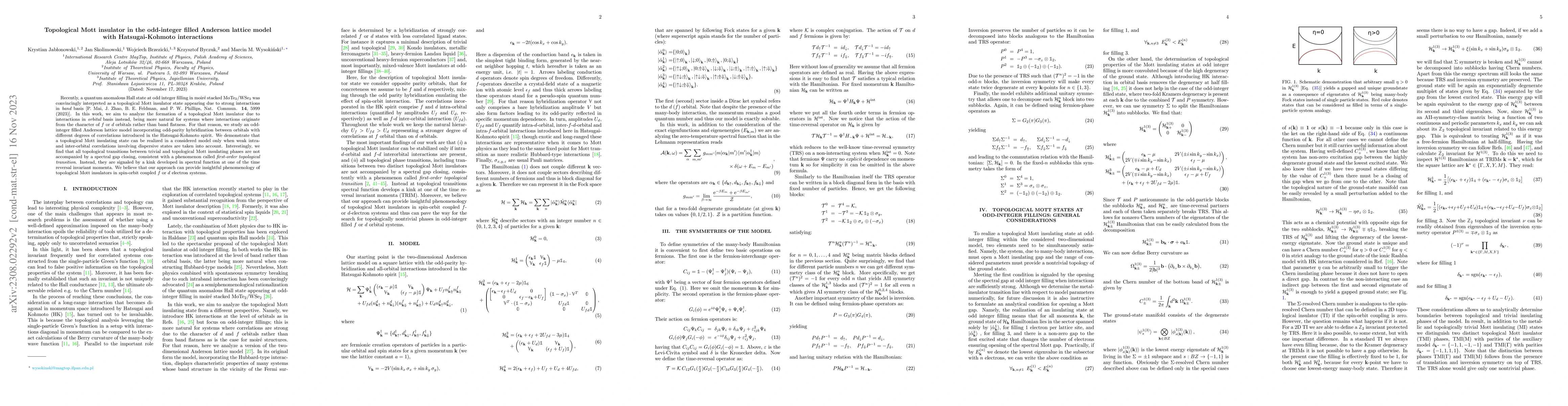 Thumbnail for Topological Mott insulator in the odd-integer filled Anderson lattice
  model with Hatsugai-Kohmoto interactions