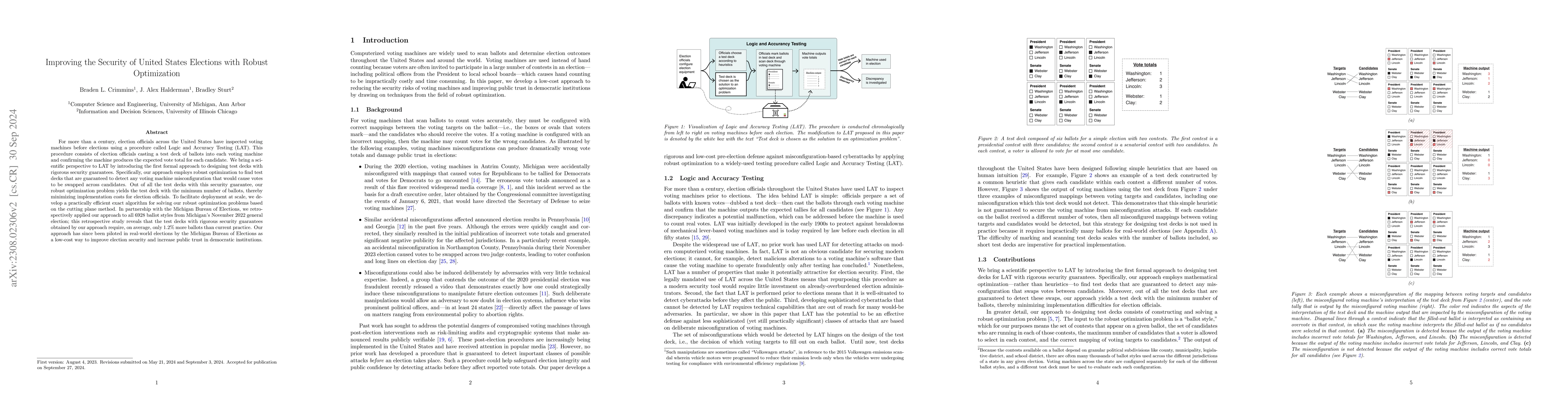 Thumbnail for Improving the Security of United States Elections with Robust
  Optimization