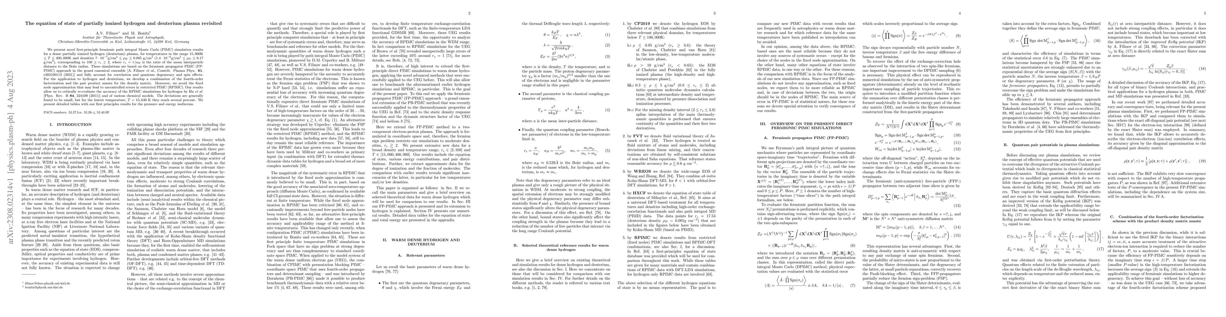 Thumbnail for The equation of state of partially ionized hydrogen and deuterium plasma
  revisited
