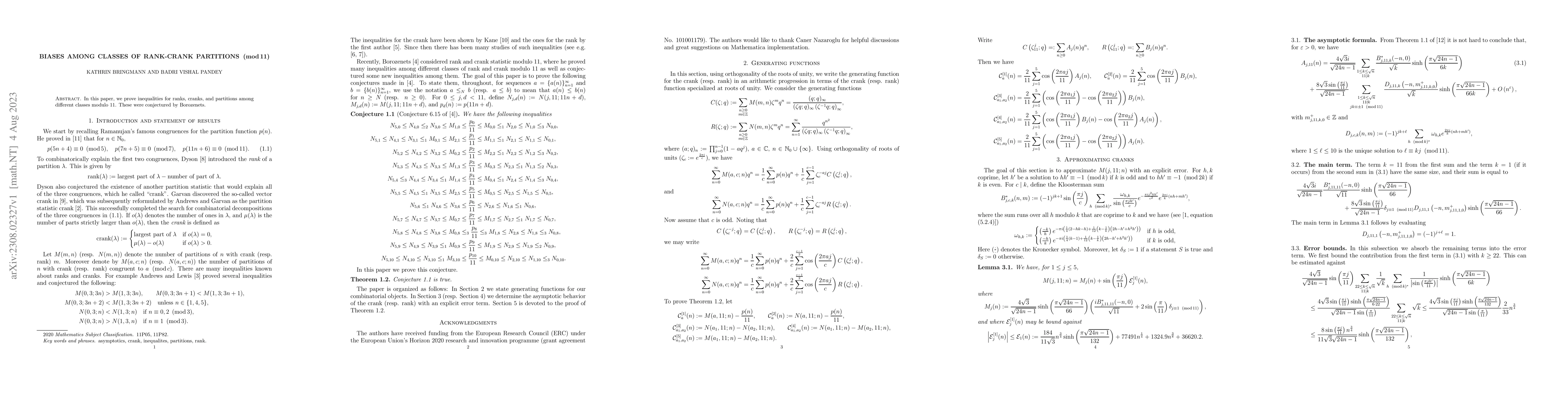 Thumbnail for Biases among classes of rank-crank partitions$\pmod{11}$