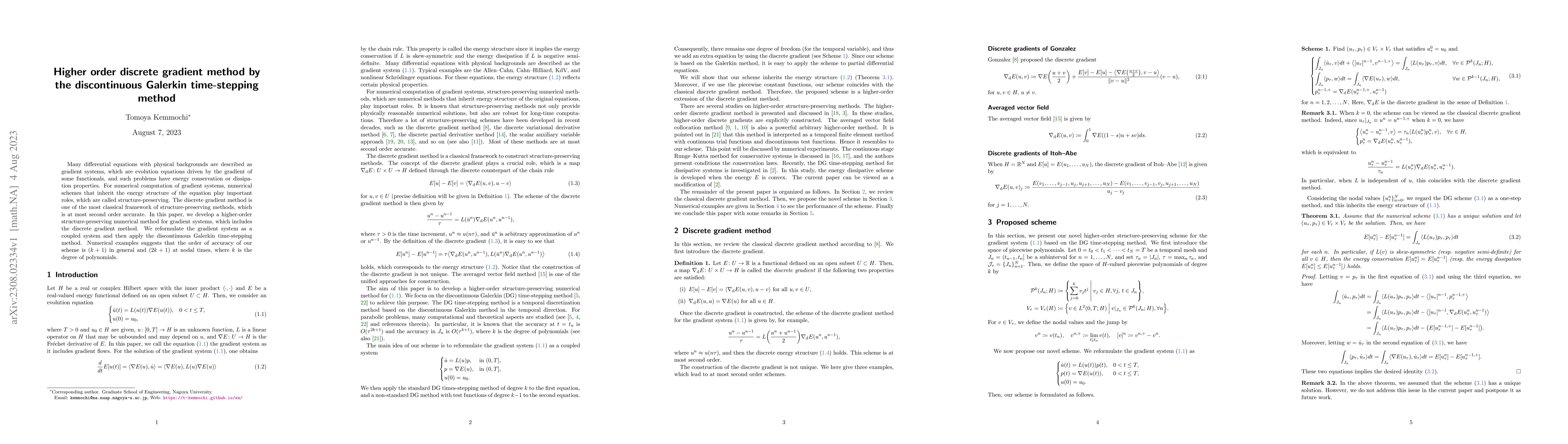 Thumbnail for Higher order discrete gradient method by the discontinuous Galerkin
  time-stepping method