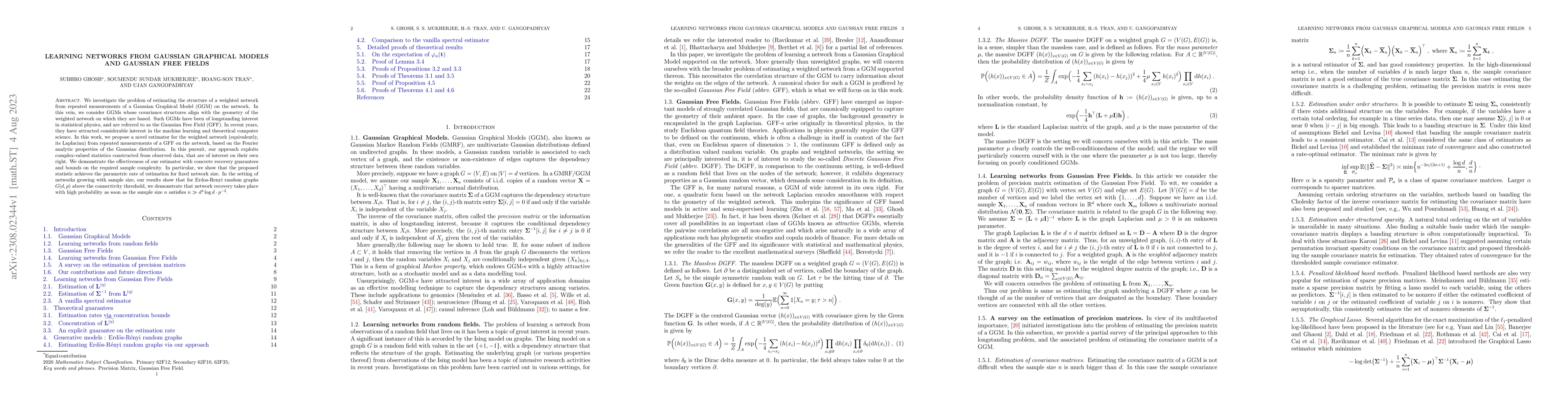 Thumbnail for Learning Networks from Gaussian Graphical Models and Gaussian Free
  Fields