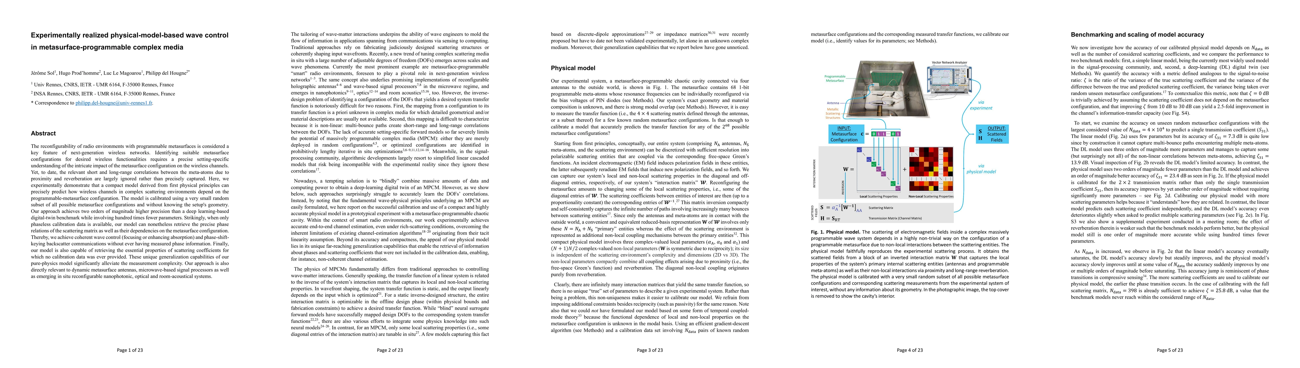 Thumbnail for Experimentally realized physical-model-based wave control in
  metasurface-programmable complex media