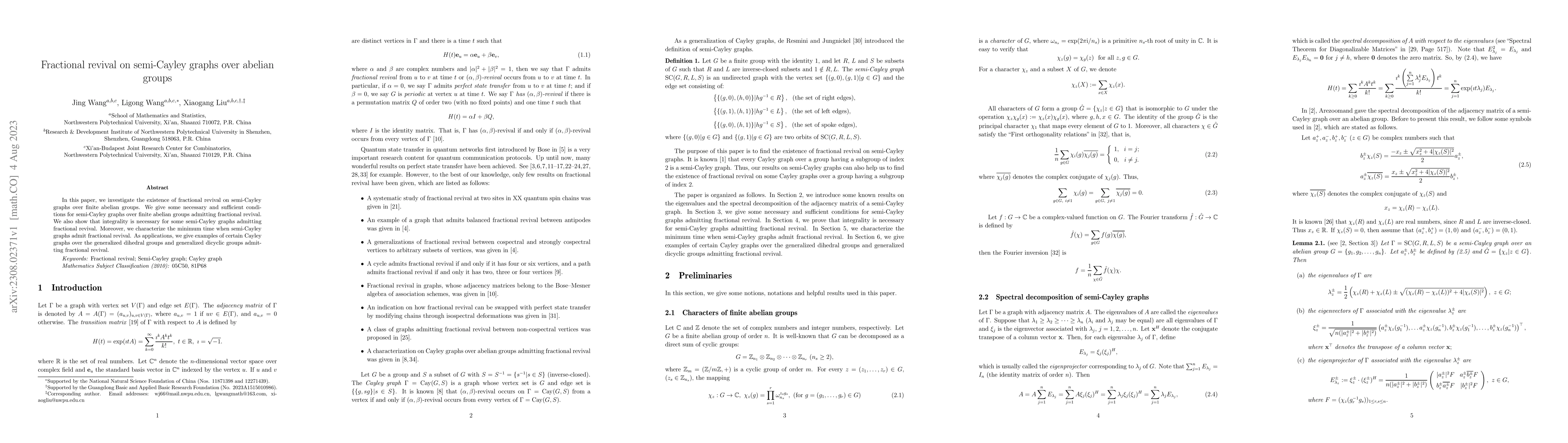 Thumbnail for Fractional revival on semi-Cayley graphs over abelian groups