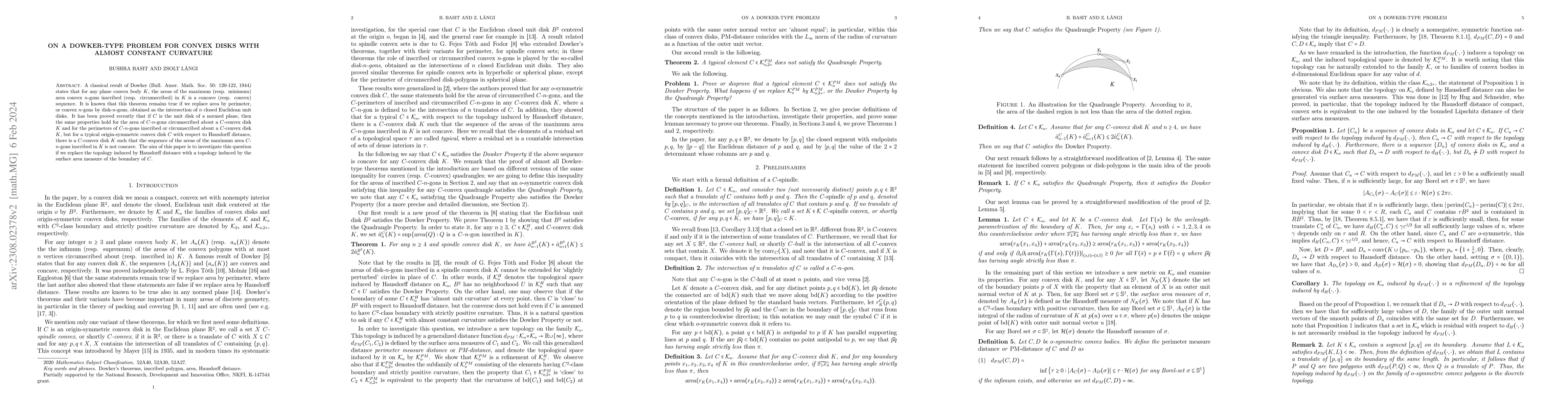 Thumbnail for On a Dowker-type problem for convex disks with almost constant curvature