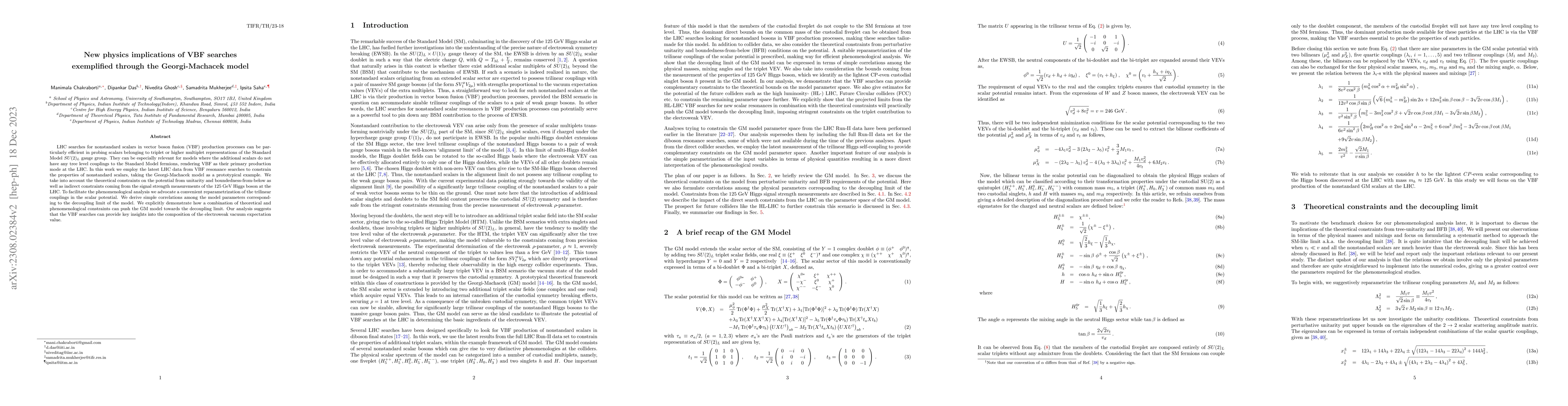 Thumbnail for New physics implications of VBF searches exemplified through the
  Georgi-Machacek model