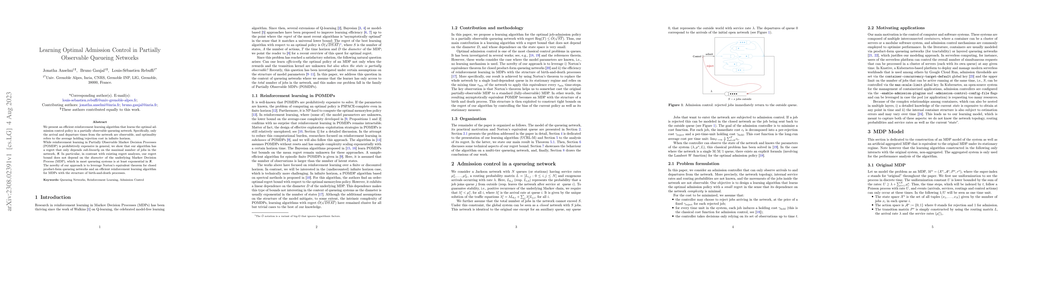 Thumbnail for Learning Optimal Admission Control in Partially Observable Queueing
  Networks