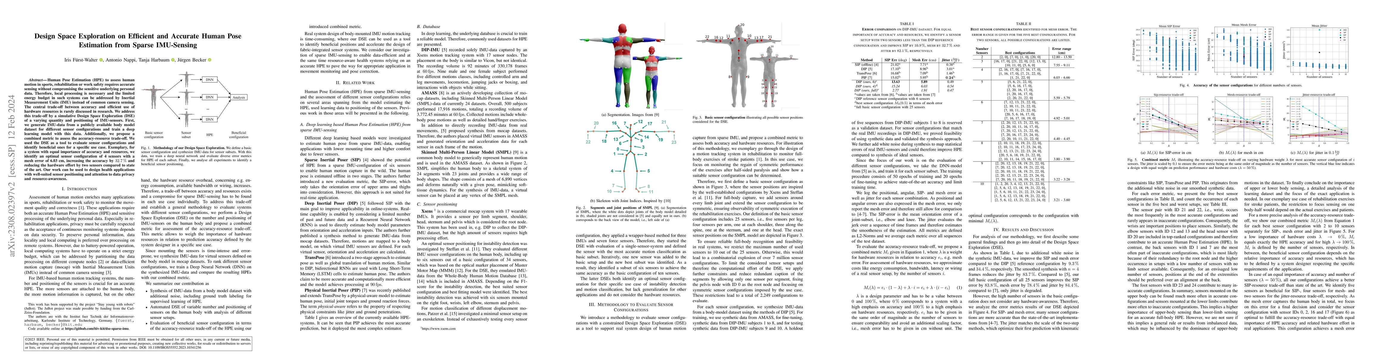 Thumbnail for Design Space Exploration on Efficient and Accurate Human Pose Estimation
  from Sparse IMU-Sensing