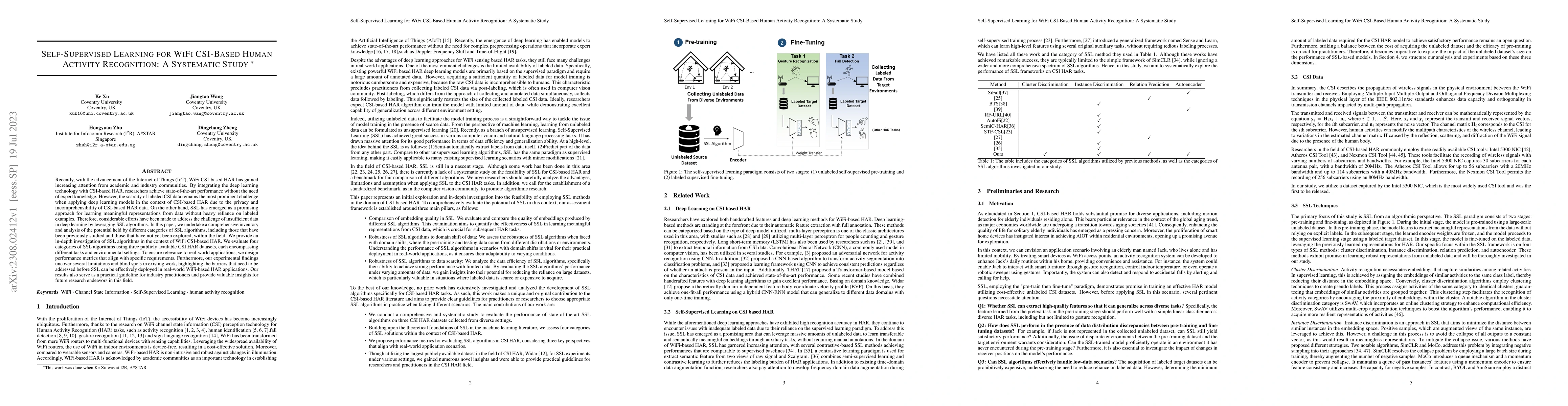 Thumbnail for Self-Supervised Learning for WiFi CSI-Based Human Activity Recognition:
  A Systematic Study