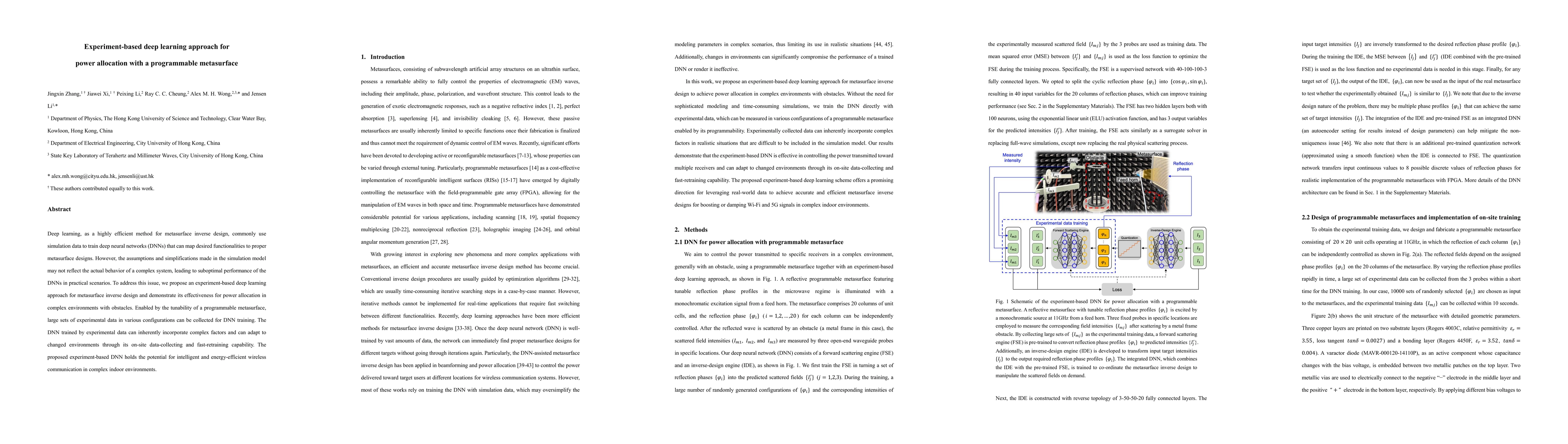 Thumbnail for Experiment-based deep learning approach for power allocation with a
  programmable metasurface