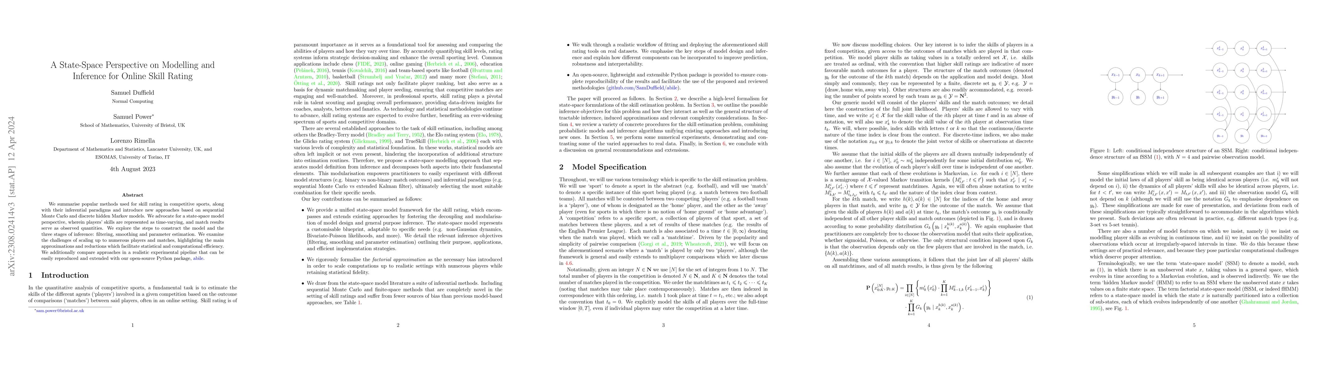 Thumbnail for A State-Space Perspective on Modelling and Inference for Online Skill
  Rating
