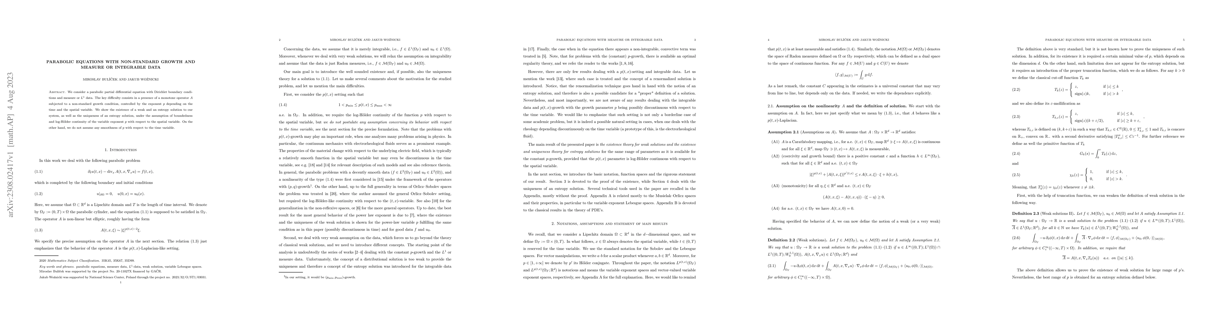Thumbnail for Parabolic equations with non-standard growth and measure or integrable
  data