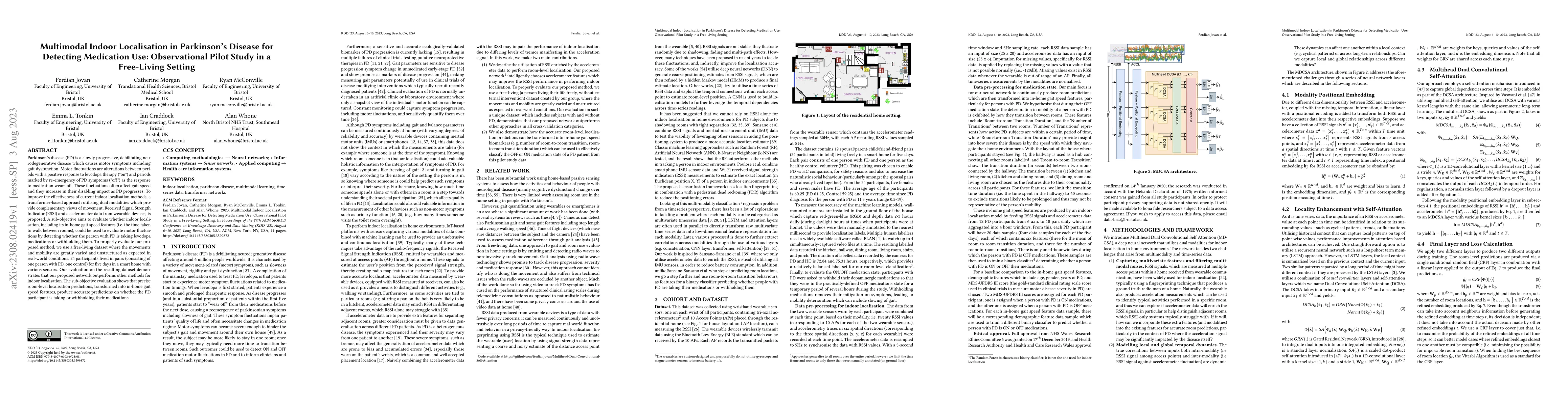 Thumbnail for Multimodal Indoor Localisation in Parkinson's Disease for Detecting
  Medication Use: Observational Pilot Study in a Free-Living Setting