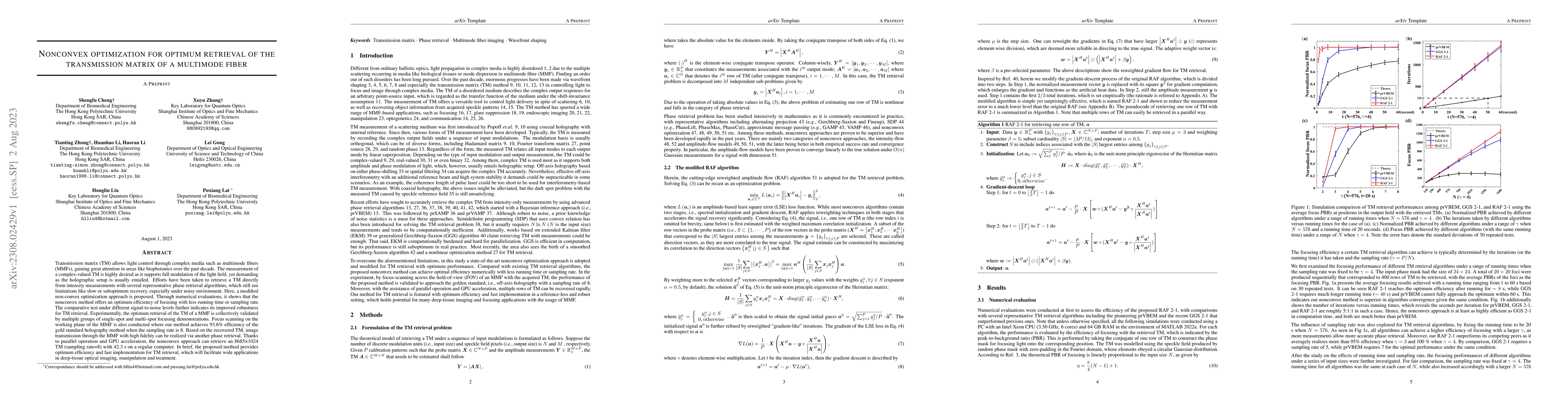 Thumbnail for Nonconvex optimization for optimum retrieval of the transmission matrix
  of a multimode fiber