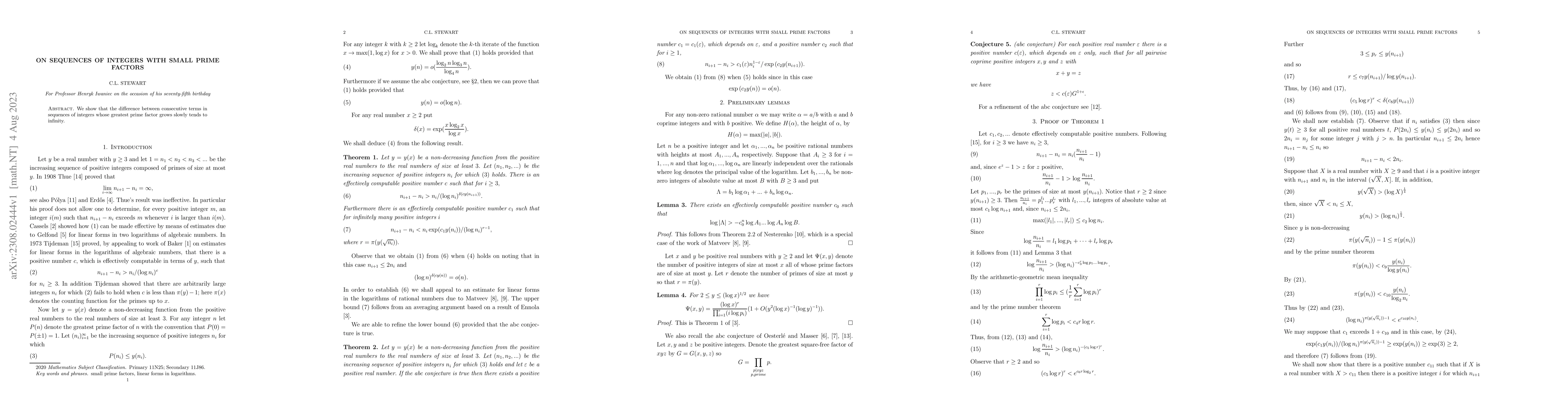 Thumbnail for On sequences of integers with small prime factors