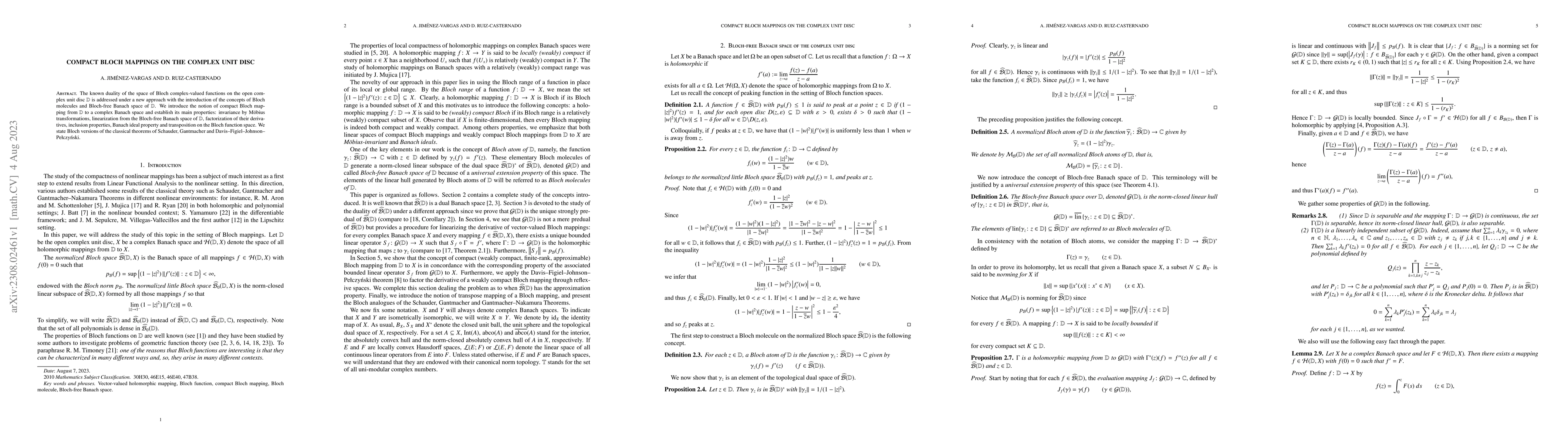 Thumbnail for Compact Bloch mappings on the complex unit disc