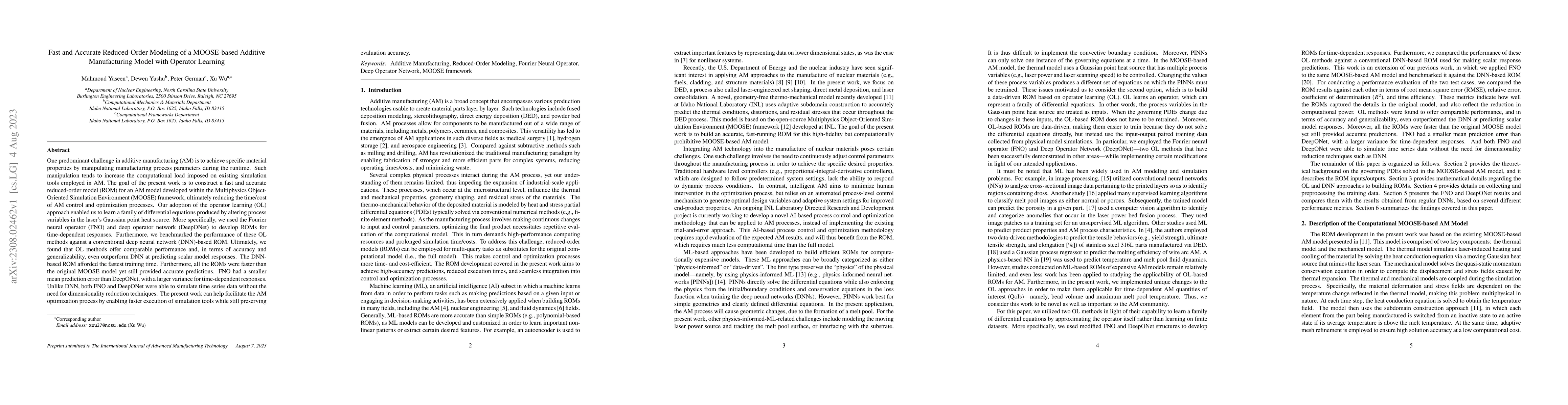Thumbnail for Fast and Accurate Reduced-Order Modeling of a MOOSE-based Additive
  Manufacturing Model with Operator Learning