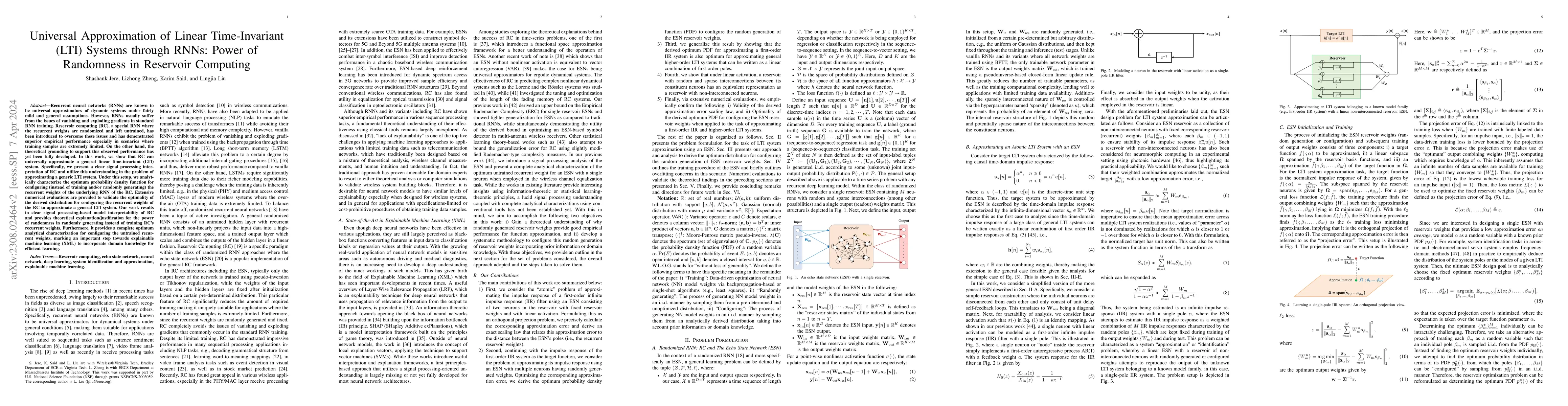 Thumbnail for Universal Approximation of Linear Time-Invariant (LTI) Systems through
  RNNs: Power of Randomness in Reservoir Computing