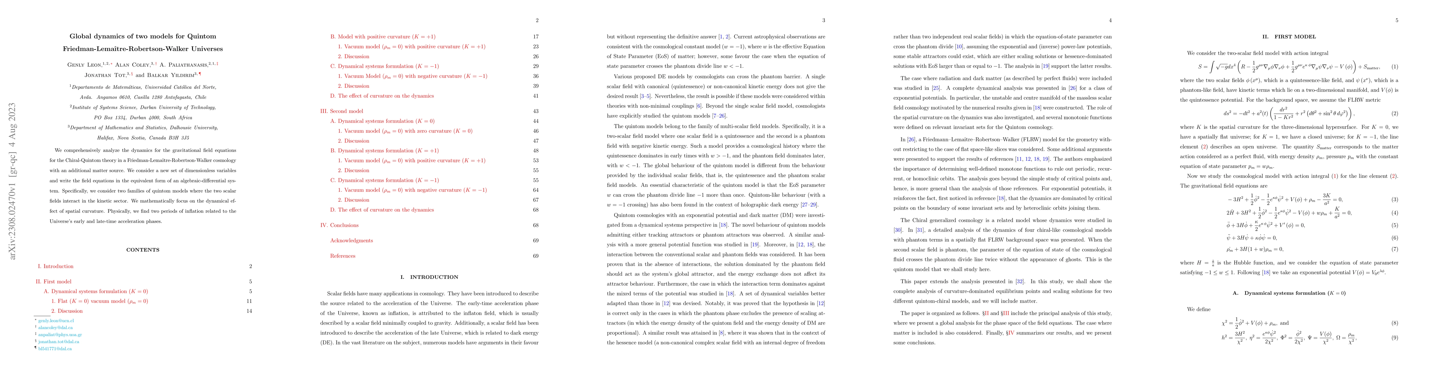 Thumbnail for Global dynamics of two models for Quintom
  Friedman-Lema\^itre-Robertson-Walker Universes