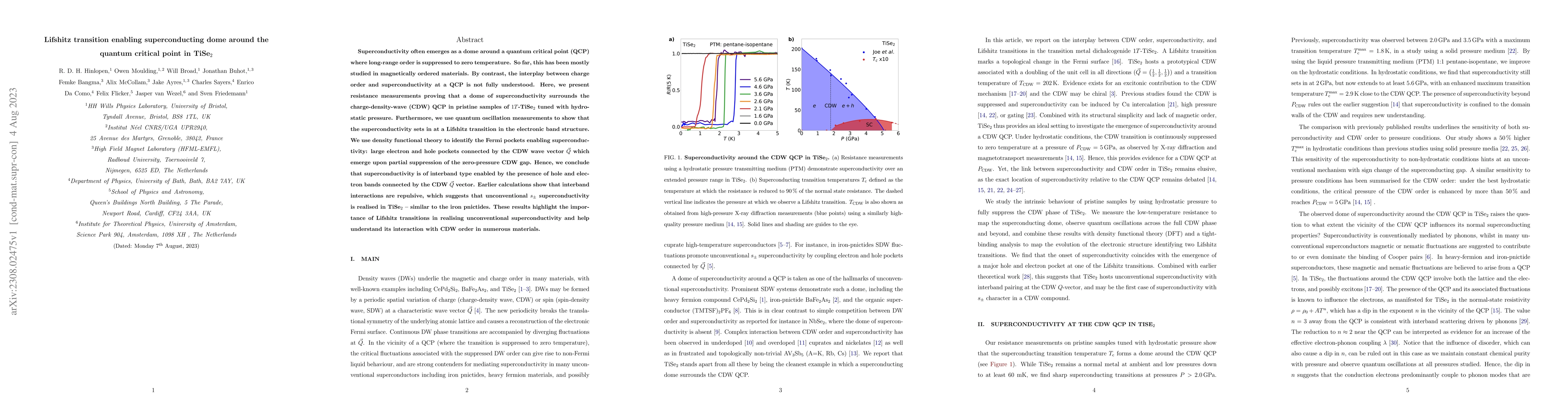 Thumbnail for Lifshitz transition enabling superconducting dome around the quantum
  critical point in TiSe$_2$