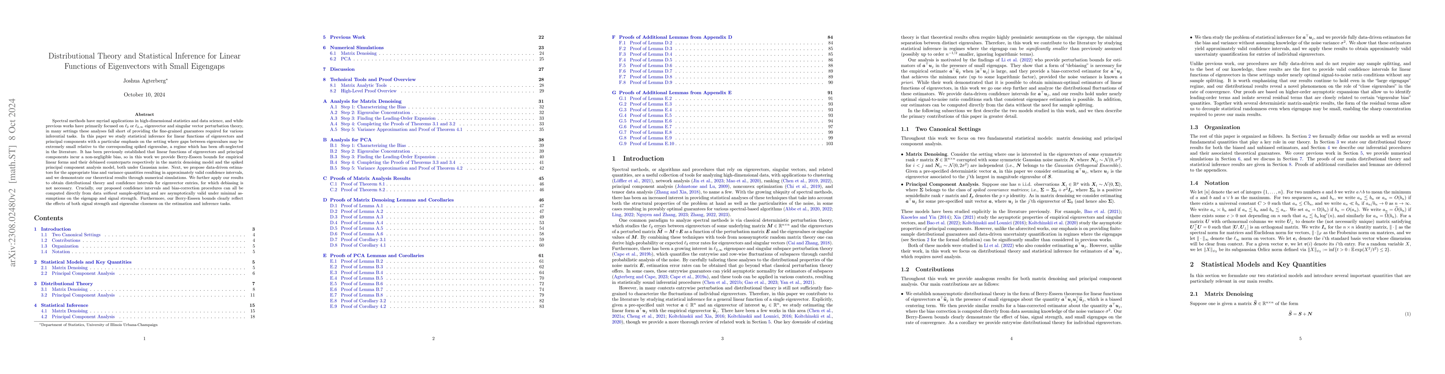 Thumbnail for Distributional Theory and Statistical Inference for Linear Functions of
  Eigenvectors with Small Eigengaps