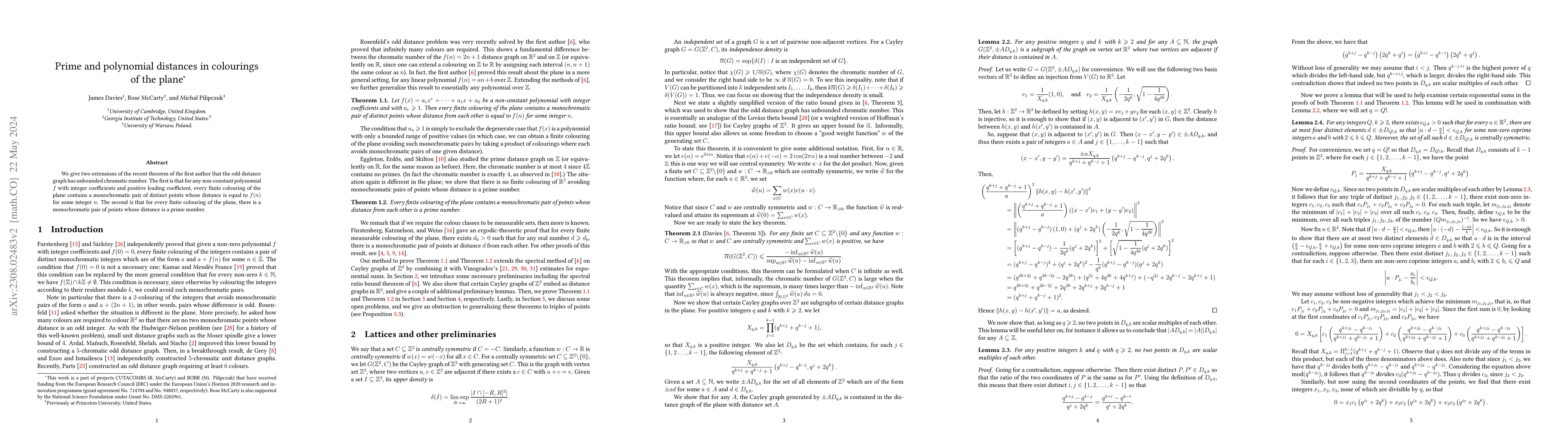 Thumbnail for Prime and polynomial distances in colourings of the plane