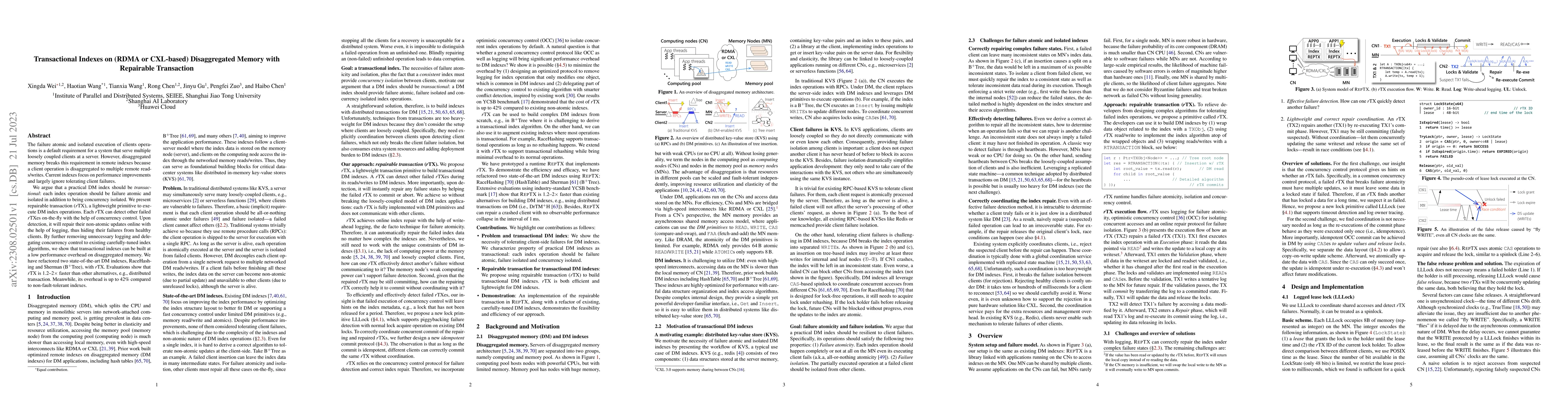Thumbnail for Transactional Indexes on (RDMA or CXL-based) Disaggregated Memory with
  Repairable Transaction