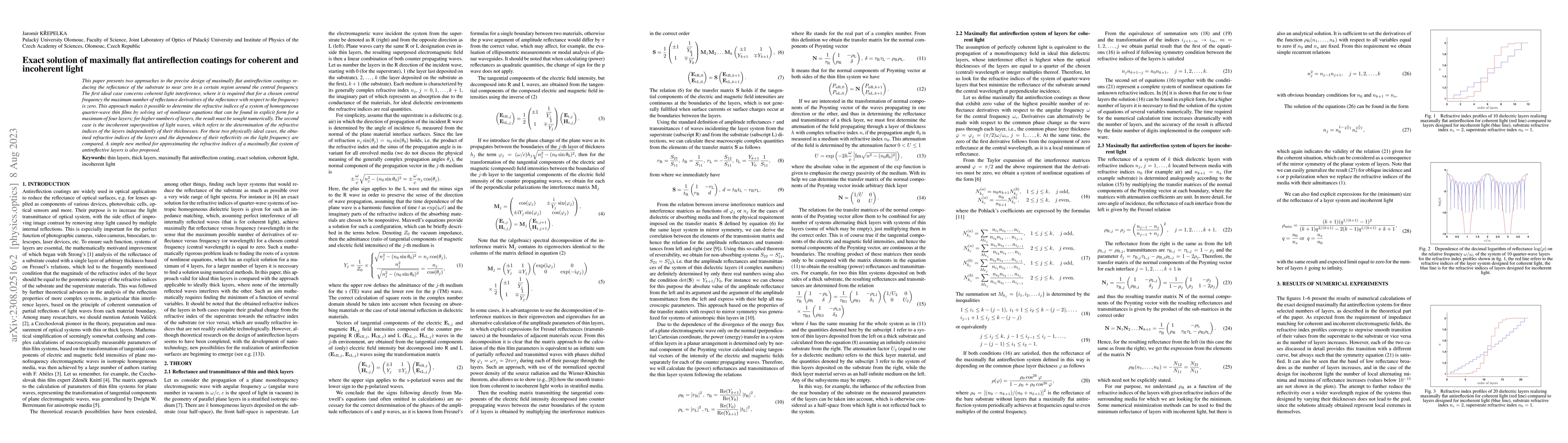 Thumbnail for Exact solution of maximally flat antireflection coatings for coherent
  and incoherent light