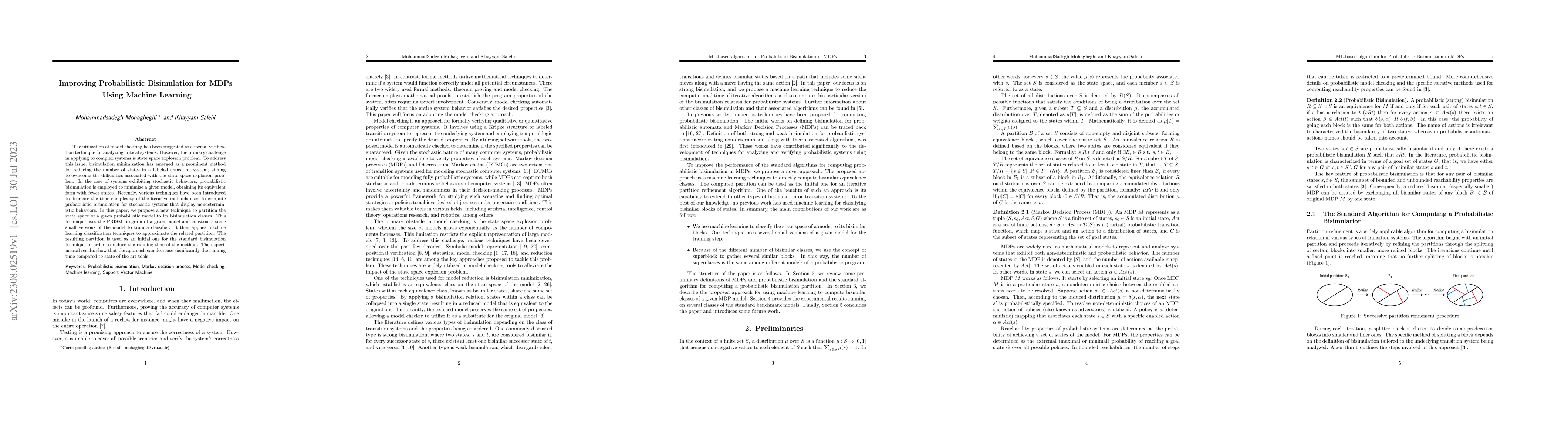 Thumbnail for Improving Probabilistic Bisimulation for MDPs Using Machine Learning