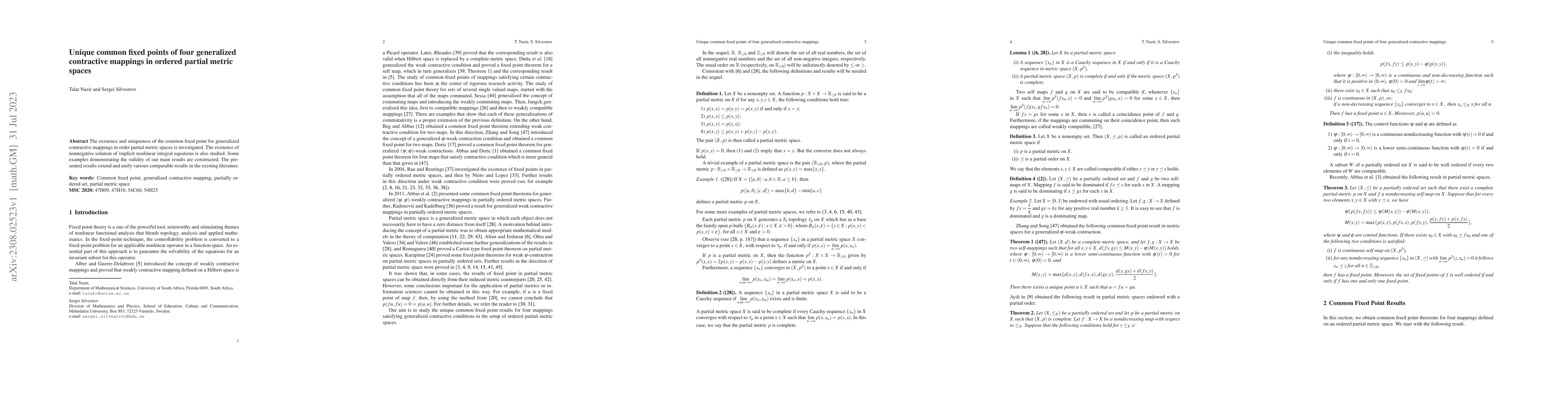 Thumbnail for Unique common fixed points of four generalized contractive mappings in
  ordered partial metric spaces