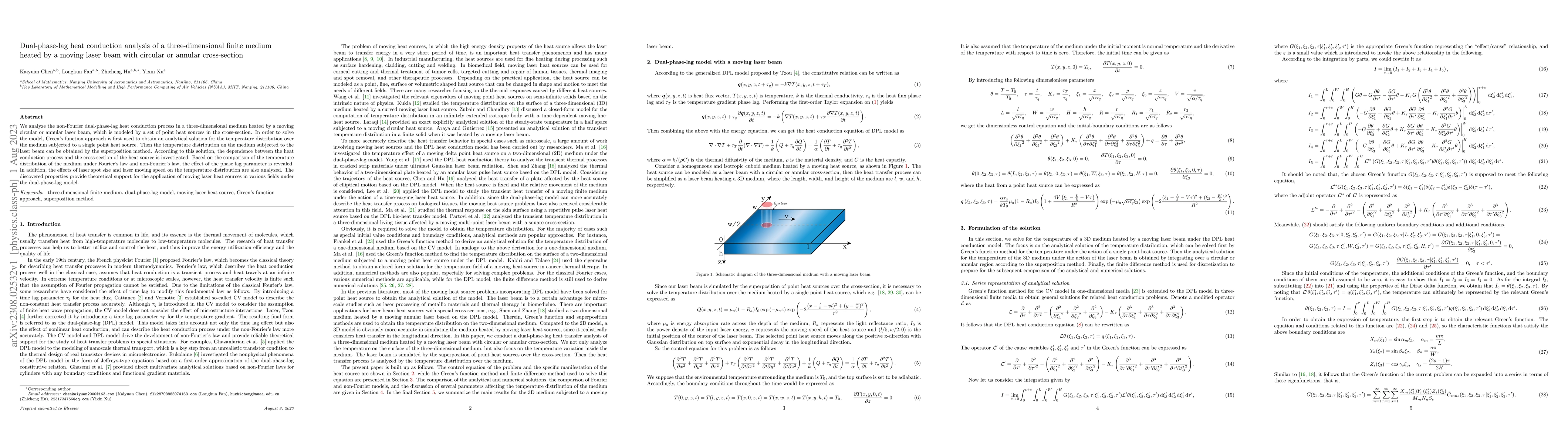Thumbnail for Dual-phase-lag heat conduction analysis of a three-dimensional finite
  medium heated by a moving laser beam with circular or annular cross-section