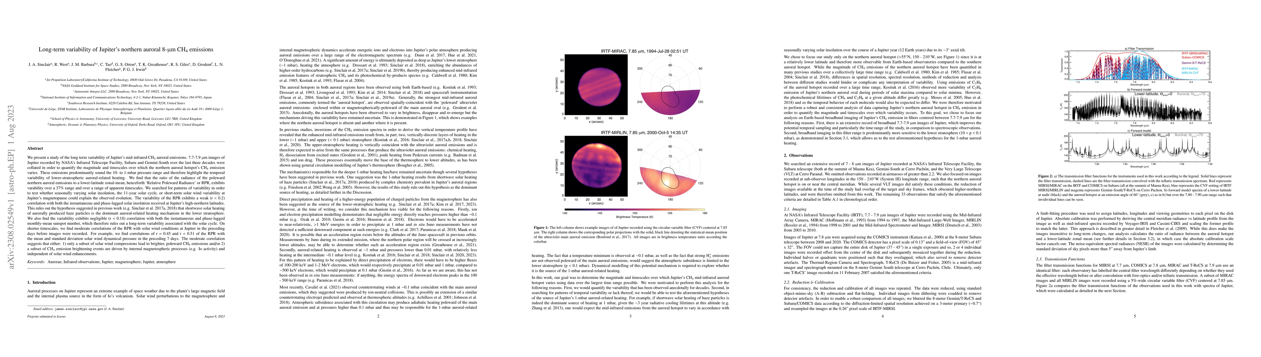 Thumbnail for Long term variability of Jupiter's northern auroral 8-micron CH4
  emissions